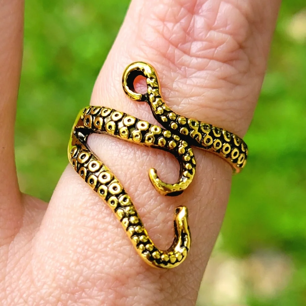 Octopus Tentacle Gold Ring Adjustable Band One Size Fits All - Picture 1 of 9